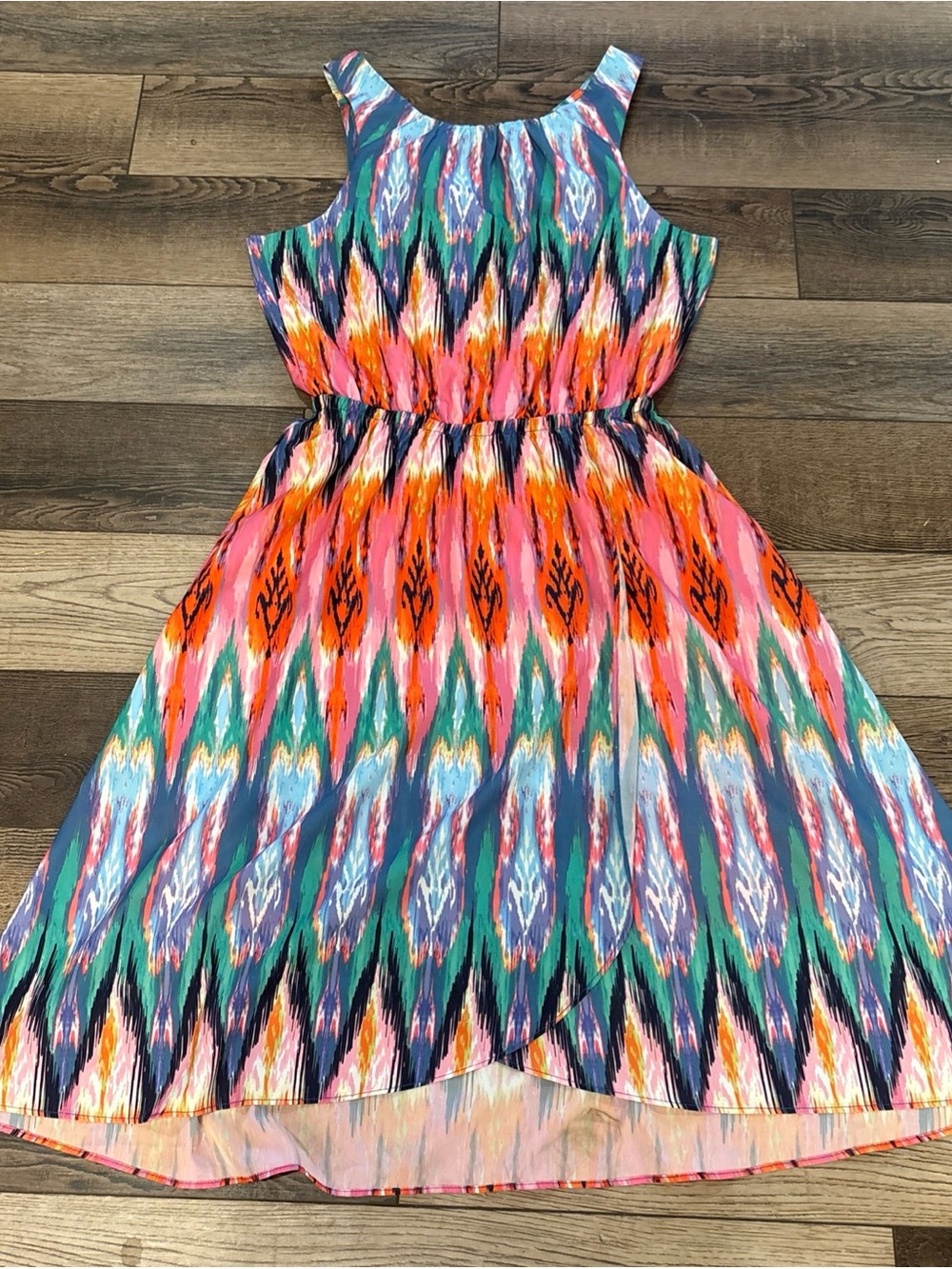 Athleta Ikat Martinique Midi Dress Women's XS Rainbow Surplice Hem Boho Colorful
